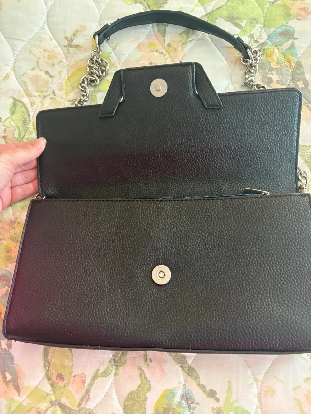 French Connection Black Pebble Leather Chain Strap Shoulder Bag Handbag Edgy